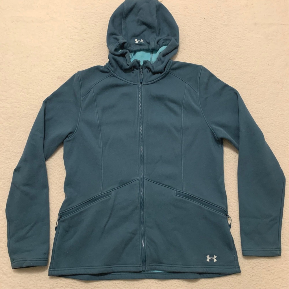 Under Armour Storm ColdGear Full Zip Hoodie Womens XL Teal Blue Fleece Jacket